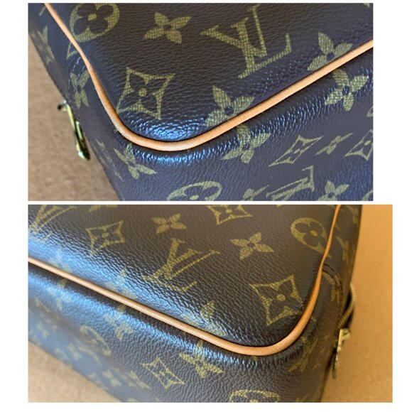 Louis Vuitton LV Logo Deauville HandBag Monogram Leather Brown Tote Purse EUC - Picture 7 of 15